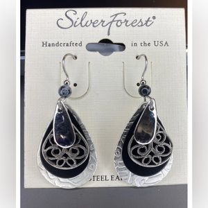 ~ NEW~ SILVER FOREST EARRINGS Silver Teardrop Surgical Steel Handcrafted Vermont